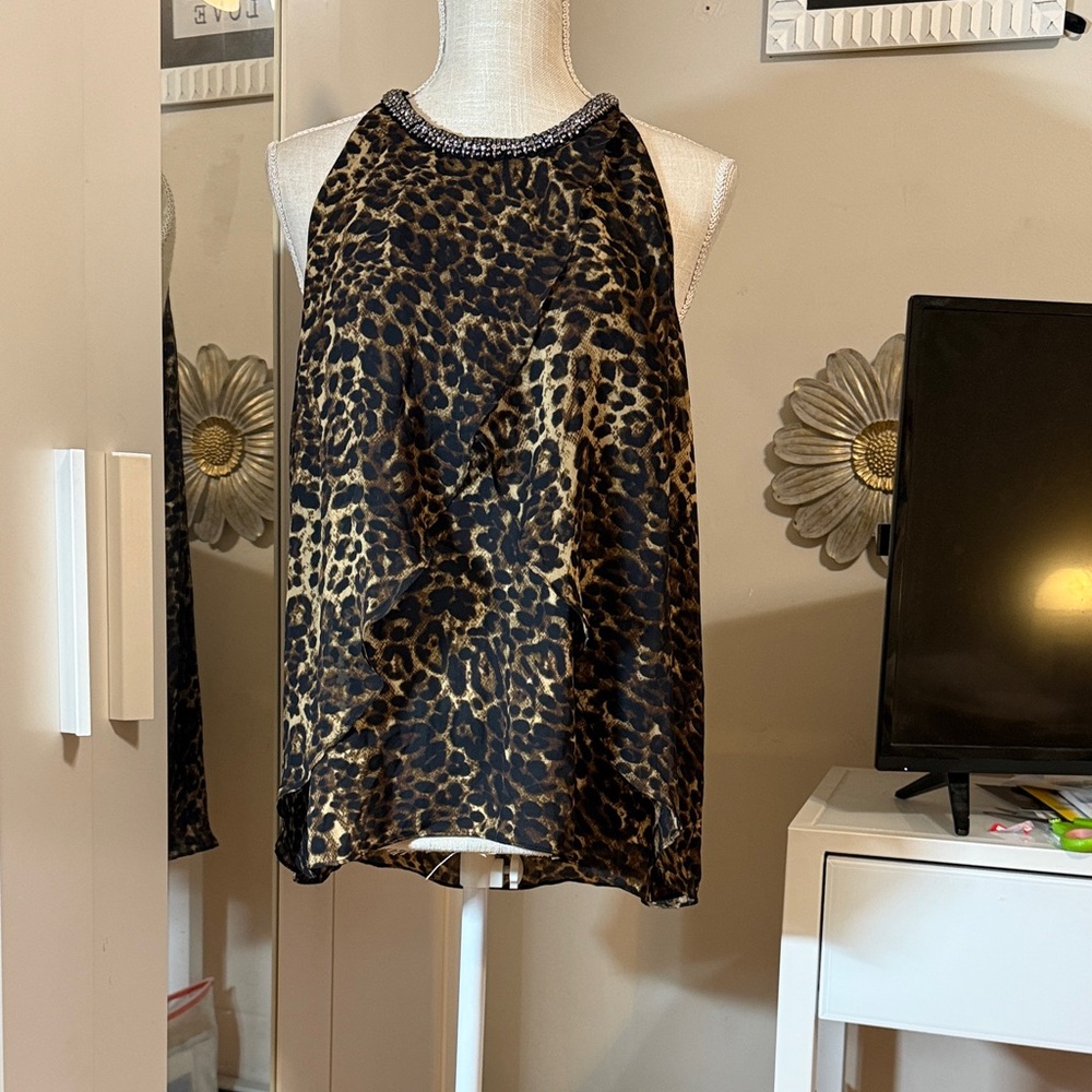 Jennifer Lopez Leopard Print Halter Top with Rhinestone Neckline - Picture 8 of 8